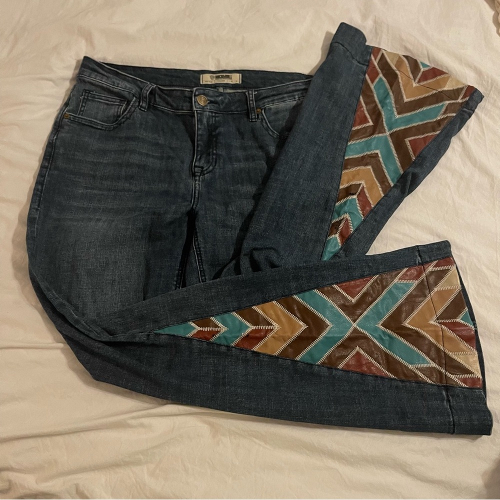 Rock & Roll Denim Cowgirl Leather Patch Jeans 32X32 - Picture 4 of 10